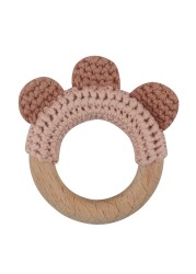 1pc or 2pcs/set BPA Free Crochet Dinosaur Baby Teether Rattle Safe Beech Wooden Teether Ring Newborn Mobile Sport Educational Toy