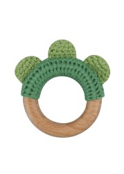 1pc or 2pcs/set BPA Free Crochet Dinosaur Baby Teether Rattle Safe Beech Wooden Teether Ring Newborn Mobile Sport Educational Toy