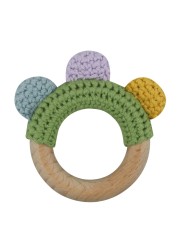 1pc or 2pcs/set BPA Free Crochet Dinosaur Baby Teether Rattle Safe Beech Wooden Teether Ring Newborn Mobile Sport Educational Toy