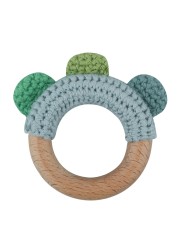 1pc or 2pcs/set BPA Free Crochet Dinosaur Baby Teether Rattle Safe Beech Wooden Teether Ring Newborn Mobile Sport Educational Toy