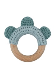 1pc or 2pcs/set BPA Free Crochet Dinosaur Baby Teether Rattle Safe Beech Wooden Teether Ring Newborn Mobile Sport Educational Toy