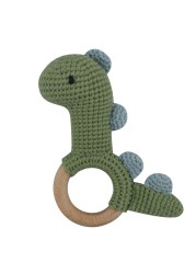 1pc or 2pcs/set BPA Free Crochet Dinosaur Baby Teether Rattle Safe Beech Wooden Teether Ring Newborn Mobile Sport Educational Toy