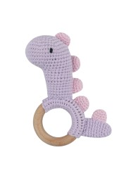 1pc or 2pcs/set BPA Free Crochet Dinosaur Baby Teether Rattle Safe Beech Wooden Teether Ring Newborn Mobile Sport Educational Toy