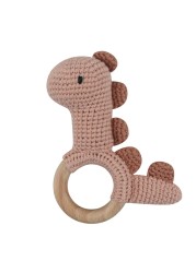 1pc or 2pcs/set BPA Free Crochet Dinosaur Baby Teether Rattle Safe Beech Wooden Teether Ring Newborn Mobile Sport Educational Toy