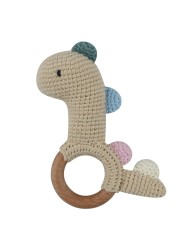 1pc or 2pcs/set BPA Free Crochet Dinosaur Baby Teether Rattle Safe Beech Wooden Teether Ring Newborn Mobile Sport Educational Toy