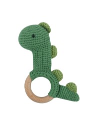 1pc or 2pcs/set BPA Free Crochet Dinosaur Baby Teether Rattle Safe Beech Wooden Teether Ring Newborn Mobile Sport Educational Toy