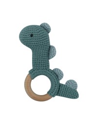 1pc or 2pcs/set BPA Free Crochet Dinosaur Baby Teether Rattle Safe Beech Wooden Teether Ring Newborn Mobile Sport Educational Toy