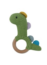 1pc or 2pcs/set BPA Free Crochet Dinosaur Baby Teether Rattle Safe Beech Wooden Teether Ring Newborn Mobile Sport Educational Toy