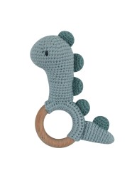 1pc or 2pcs/set BPA Free Crochet Dinosaur Baby Teether Rattle Safe Beech Wooden Teether Ring Newborn Mobile Sport Educational Toy