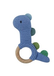 1pc or 2pcs/set BPA Free Crochet Dinosaur Baby Teether Rattle Safe Beech Wooden Teether Ring Newborn Mobile Sport Educational Toy