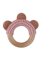 1pc or 2pcs/set BPA Free Crochet Dinosaur Baby Teether Rattle Safe Beech Wooden Teether Ring Newborn Mobile Sport Educational Toy