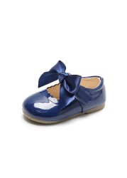 Girls Shiny Leather Bow Shoes Spring Autumn Solid Color Kids Princess Shoes Dance First Step Shoes SMG104