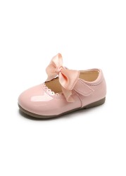 Girls Shiny Leather Bow Shoes Spring Autumn Solid Color Kids Princess Shoes Dance First Step Shoes SMG104