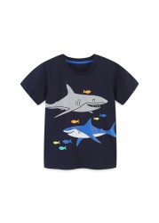 2022 Little Maven Summer Boys T-shirt Short Sleeve Clothes With Animal Shark For Kids Baby Breathable Cotton Tops