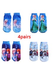 4 Pairs/Bag Kids Socks Children Frozen Socks Spring Cotton Anna Elsa Princess Cartoon Socks for Boy Girls Socks