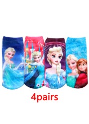 4 Pairs/Bag Kids Socks Children Frozen Socks Spring Cotton Anna Elsa Princess Cartoon Socks for Boy Girls Socks