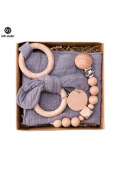 Let's Make Baby Bath Toy Set Double Sided Cotton Blanket Wooden Rattle Bracelet Crochet Toys Baby Birth Gift Products For Kids