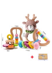 Let's Make Baby Bath Toy Set Double Sided Cotton Blanket Wooden Rattle Bracelet Crochet Toys Baby Birth Gift Products For Kids