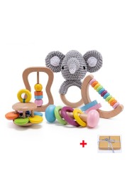 Let's Make Baby Bath Toy Set Double Sided Cotton Blanket Wooden Rattle Bracelet Crochet Toys Baby Birth Gift Products For Kids