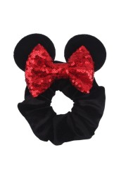 Little Girls Hair Band Kids Mickey Minnie Soft Hair Bow Children Sequin Velvet Ponytail Holders Baby No Damage Rubber Hair Tie