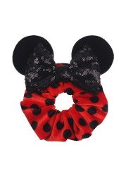 Little Girls Hair Band Kids Mickey Minnie Soft Hair Bow Children Sequin Velvet Ponytail Holders Baby No Damage Rubber Hair Tie