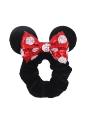 Little Girls Hair Band Kids Mickey Minnie Soft Hair Bow Children Sequin Velvet Ponytail Holders Baby No Damage Rubber Hair Tie