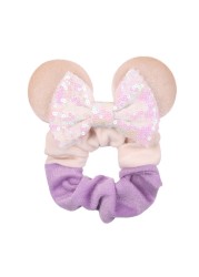 Little Girls Hair Band Kids Mickey Minnie Soft Hair Bow Children Sequin Velvet Ponytail Holders Baby No Damage Rubber Hair Tie