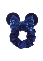 Little Girls Hair Band Kids Mickey Minnie Soft Hair Bow Children Sequin Velvet Ponytail Holders Baby No Damage Rubber Hair Tie