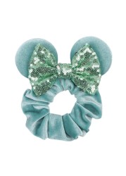 Little Girls Hair Band Kids Mickey Minnie Soft Hair Bow Children Sequin Velvet Ponytail Holders Baby No Damage Rubber Hair Tie