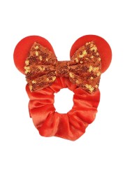 Little Girls Hair Band Kids Mickey Minnie Soft Hair Bow Children Sequin Velvet Ponytail Holders Baby No Damage Rubber Hair Tie