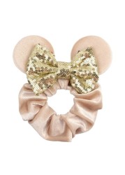 Little Girls Hair Band Kids Mickey Minnie Soft Hair Bow Children Sequin Velvet Ponytail Holders Baby No Damage Rubber Hair Tie