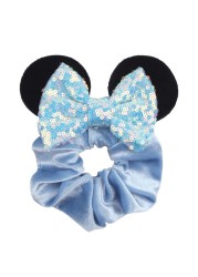 Little Girls Hair Band Kids Mickey Minnie Soft Hair Bow Children Sequin Velvet Ponytail Holders Baby No Damage Rubber Hair Tie