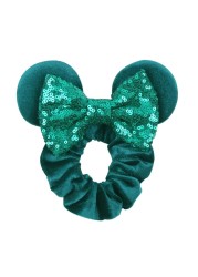 Little Girls Hair Band Kids Mickey Minnie Soft Hair Bow Children Sequin Velvet Ponytail Holders Baby No Damage Rubber Hair Tie