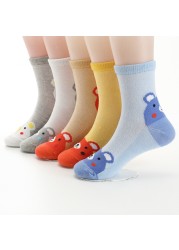 5pairs/lot Baby Boys Girls Cotton Socks Cute Cartoon Mid Mesh Non-slip Warm Children Socks Autumn Spring Summer