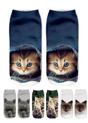 3D Printing Children Socks Funny Design Cute Cat Socks Unisex Gift Low Ankle Funny Socks 6-12 Years