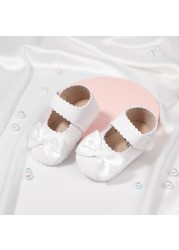 Newborn Baby Shoes Baby Boy Girl Shoes Girl Classic Bowknot Rubber Sole Anti-slip PU Leather Dress Shoes First Walker Toddler Crib Shoes