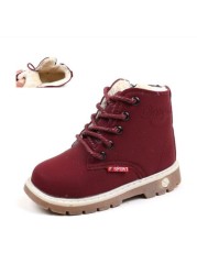 Autumn Winter Children's Shoes Martin Boots Boys Shoes Soft Leather Anti-slip Girls Shoes 21-30 Running Sneakers