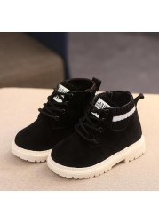 Autumn Winter Children's Shoes Martin Boots Boys Shoes Soft Leather Anti-slip Girls Shoes 21-30 Running Sneakers