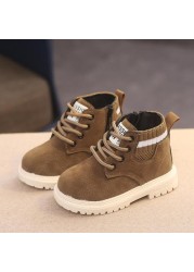 Autumn Winter Children's Shoes Martin Boots Boys Shoes Soft Leather Anti-slip Girls Shoes 21-30 Running Sneakers