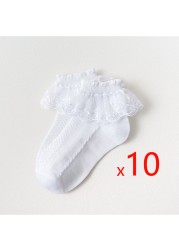 10pairs/lot Baby Girls Kids Lace Ruffle Socks Princess Mesh Children Ankle Short Breathable Cotton White Pink Blue Toddler Sock