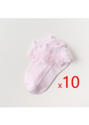 10pairs/lot Baby Girls Kids Lace Ruffle Socks Princess Mesh Children Ankle Short Breathable Cotton White Pink Blue Toddler Sock