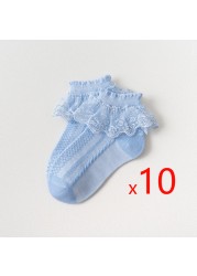 10pairs/lot Baby Girls Kids Lace Ruffle Socks Princess Mesh Children Ankle Short Breathable Cotton White Pink Blue Toddler Sock