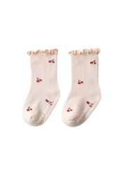 0-5 Years Toddlers Girls Socks Frilly Soft Cotton Baby Ankle Sock Flower Pattern Children Socks Anti-Slip Infant Floor Sock