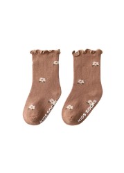 0-5 Years Toddlers Girls Socks Frilly Soft Cotton Baby Ankle Sock Flower Pattern Children Socks Anti-Slip Infant Floor Sock