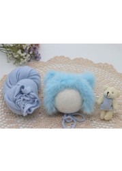 3pcs/set Newborn Infant Photography Wraps Knitted Baby Boys Girls Photo Props Faux Fur Hat Sturdy Stretch Blanket Bear Doll