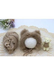 3pcs/set Newborn Infant Photography Wraps Knitted Baby Boys Girls Photo Props Faux Fur Hat Sturdy Stretch Blanket Bear Doll