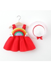 Summer Toddler Infant Girl Clothes Set Baby BeBe Beach Dresses Cute Bow Plaid Sleeveless Cotton Newborn Princess Dress+Sunhat