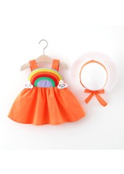 Summer Toddler Infant Girl Clothes Set Baby BeBe Beach Dresses Cute Bow Plaid Sleeveless Cotton Newborn Princess Dress+Sunhat