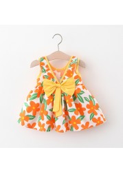 Summer Toddler Infant Girl Clothes Set Baby BeBe Beach Dresses Cute Bow Plaid Sleeveless Cotton Newborn Princess Dress+Sunhat