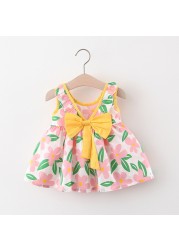 Summer Toddler Infant Girl Clothes Set Baby BeBe Beach Dresses Cute Bow Plaid Sleeveless Cotton Newborn Princess Dress+Sunhat